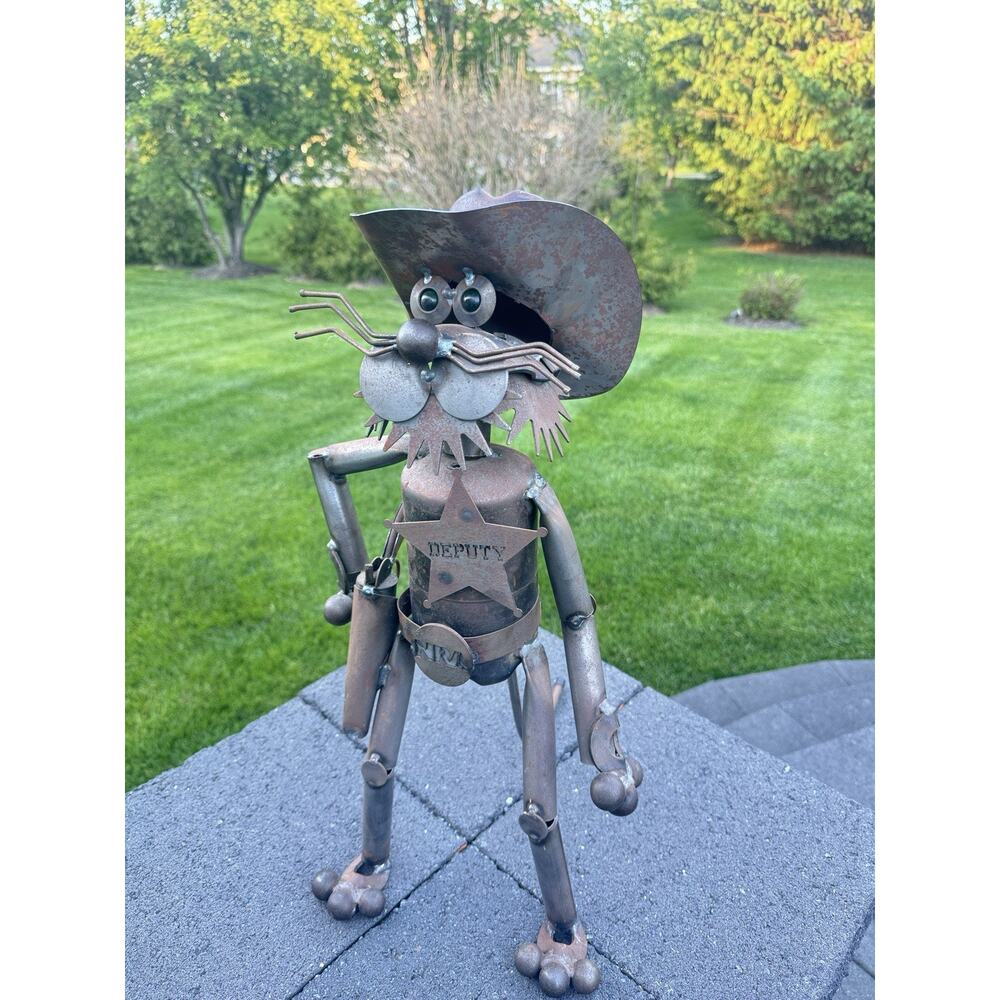 Large Scrap Metal Cowboy Cat 24" Metal Art Sculpture Deputy Lawman Folk Art